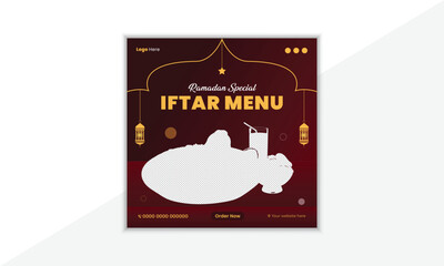 Food social media design template square size with logo and icon. 