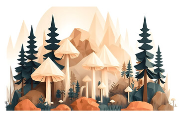 paper mushrooms in pine forest