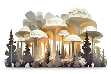 paper mushrooms in pine forest