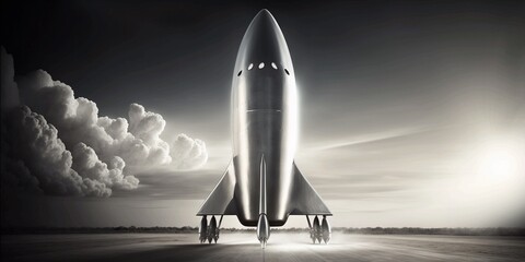 Silver Space Rocket, Future Cargo Rocket Concept. Generative AI.