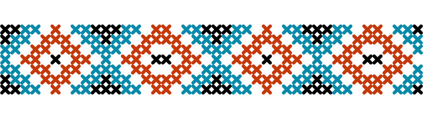 Vintage Folk Pattern with Flowers Cross Stitch Stripe