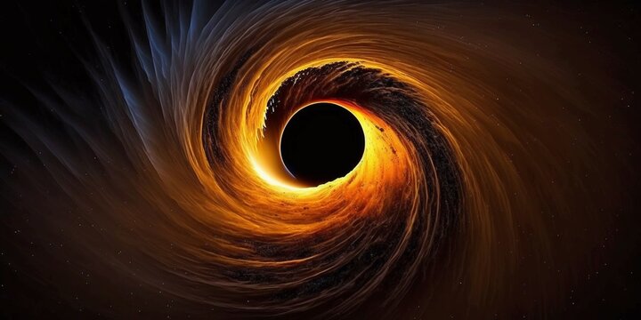 Rendering of a cosmic image of a black hole, devourer of worlds, cosmos. Generative AI.