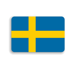 Sweden flag - flat vector rectangle with rounded corners and dropped shadow.