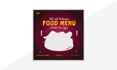 Naklejka na ściany i meble Food social media design template square size with logo and icon. 