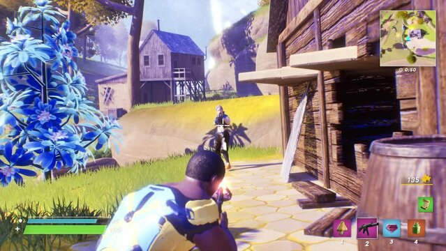 Streaming the battle royale game esports championship. Streamer using a champion character and achieving a double kill. Champion streamer achieving the multi kill. Collecting achievements.