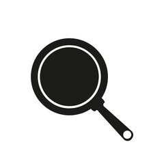 Una sartén negro sobre un fondo blanco aislado. Vista de frente y de cerca. Copy space