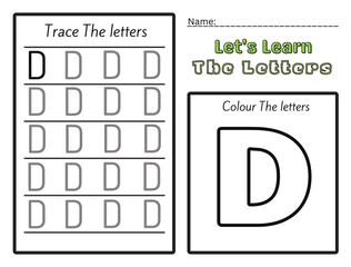 letters d. Learning Kids counting activity. Worksheet for learning letters. Handwriting practice sheet. Basic writing