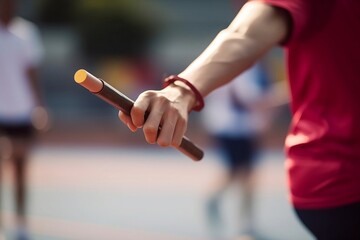 Runner in action during relay race. Generative AI