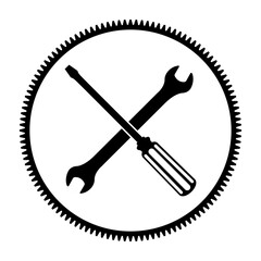 Tools and Service logo. Wrench, screwdriver and Gear Cogwheel icon symbol. Flat vector illustration