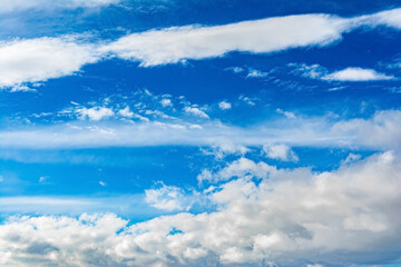 Blue sky with various big clouds. Nature abstract background