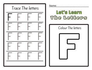 letters f. Learning Kids counting activity. Worksheet for learning letters. Handwriting practice sheet. Basic writing