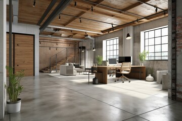 Fototapeta na wymiar Modern office interior in loft industrial style. AI generated, human enhanced