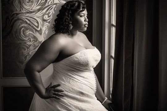 Curvy bride posing for photo generative AI	