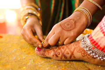 A ring worn on the toe in South Indian wedding