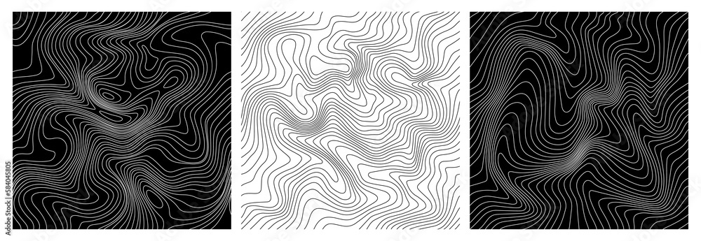 Poster Weather Map Seamless Pattern. Abstract Topography Texture with Lines. Vector Backgrounds Set with Topographic Contour
