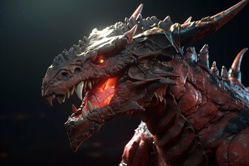 Fierce Demon Dragon Character in 3D Render Style, Generative AI
