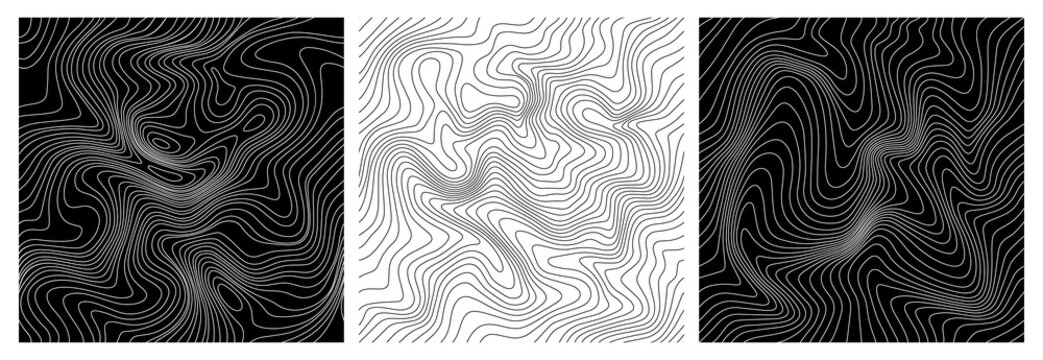 Weather Map Seamless Pattern. Abstract Topography Texture with Lines. Vector Backgrounds Set with Topographic Contour