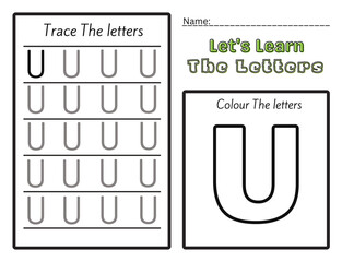 letters u. Learning Kids counting activity. Worksheet for learning letters. Handwriting practice sheet. Basic writing
