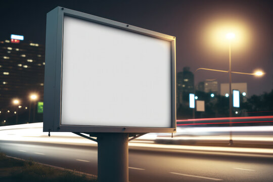 Empty billboard on the evening city street. mockup. generative AI