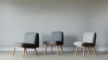 three chairs in a row against a wall - Generative AI