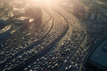 infinite car traffic jam concept, aerial view, generative ai
