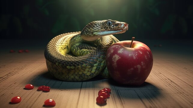 snake with an apple. Created with Generative AI