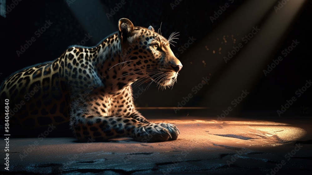 Wall mural dramatic scene of a leopard. created with generative ai.