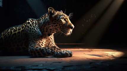 dramatic scene of a leopard. Created with generative AI.