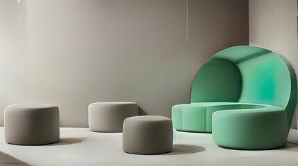 a green chair and stool in a room - Generative AI