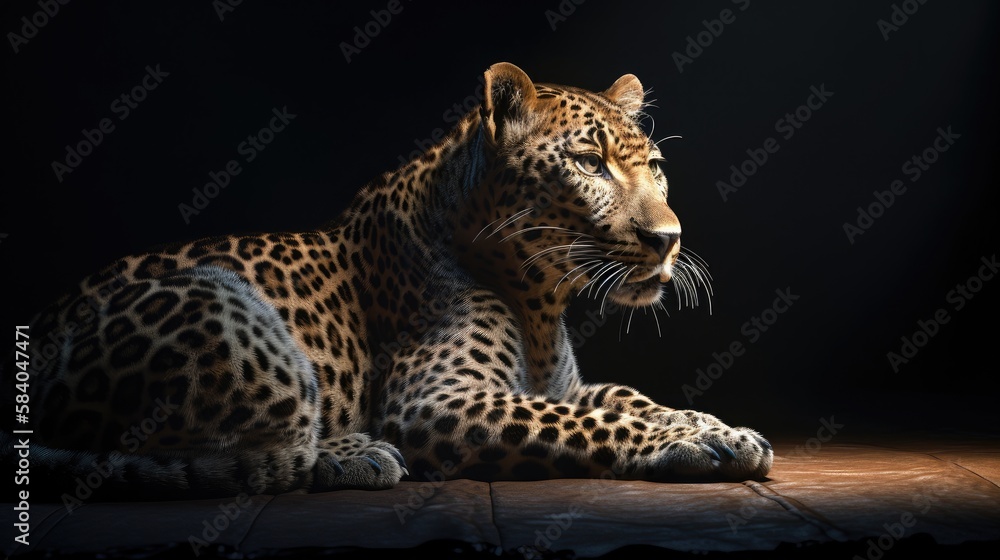 Wall mural dramatic scene of a leopard. created with generative ai.