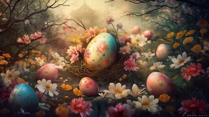 Obraz na płótnie Canvas easter eggs in a nest