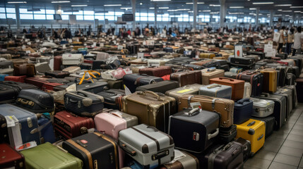 luggage compartment at the airport is cluttered with suitcases and bags. generative AI