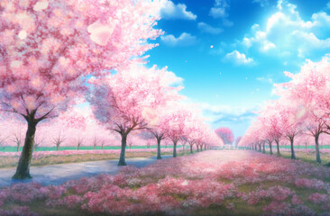 Obraz na płótnie Canvas A field of blooming cherry blossom generative AI