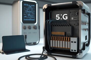 5g network installation, with equipment and cables being run throughout the building, created with generative ai