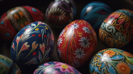 Fototapeta na wymiar Easter Day. many colored eggs.