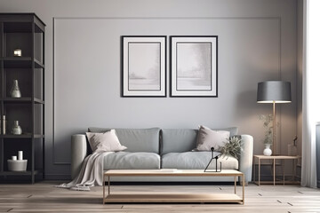 Empty Frame Mockup in Scandinavian style room. Illustration Generative AI