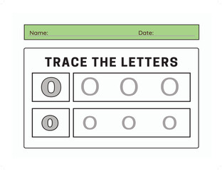 Trace letter O uppercase and lowercase. Alphabet tracing practice preschool worksheet for kids learning. Vector illustration