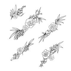 Line drawing set of flowers monochrome image