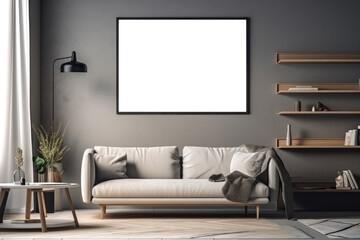 Empty Frame Mockup in Scandinavian style room. Illustration Generative AI