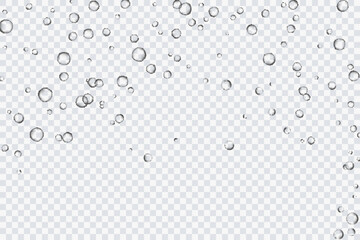 Air bubbles, oxygen, champagne crystal clear, isolated on a transparent background of modern design. Vector illustration of EPS 10.