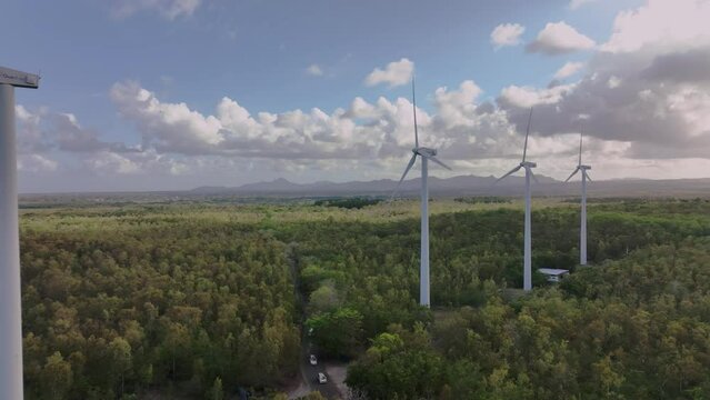 Wind Turbines Generate Energy On The Island, Aerial View