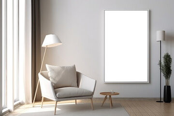 Empty Frame Mockup in Scandinavian style room. Illustration Generative AI