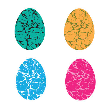 set of easter eggs with cracked paint texture