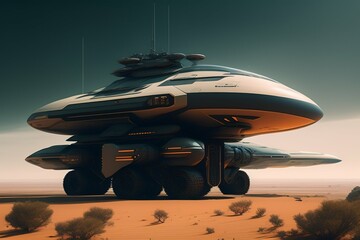 People in futuristic warfare with spatial combination in hyper realistic and cinematographic style created with generative AI