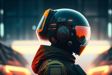 People in futuristic warfare with spatial combination in hyper realistic and cinematographic style created with generative AI