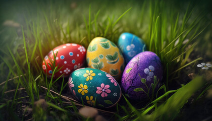 Easter eggs on the grass