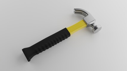 Yellow claw hammer isolated on white surface. Building concept. 3D render