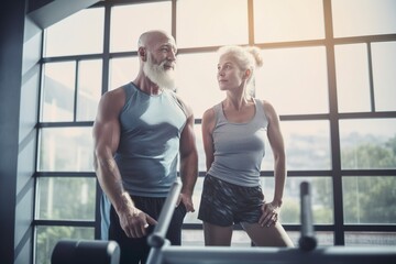 Middle-aged couple, gym workout, AI generative