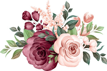 Flower Bouquet Watercolor Illustration. Rose Bloom, Blossom, Vector Graphic, Floral, Love, Friendship, Marriage, Decoration, Decor, Vintage, Transparent, Illustrator, AI, EPS, SVG, PNG, JPG	
