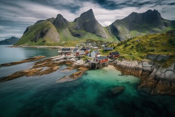Obraz premium Lofoten, generative artificial intelligence